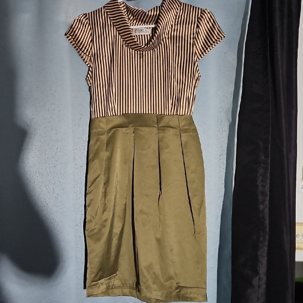 Ports Inernational Elegant Striped and Olive Midi Dress